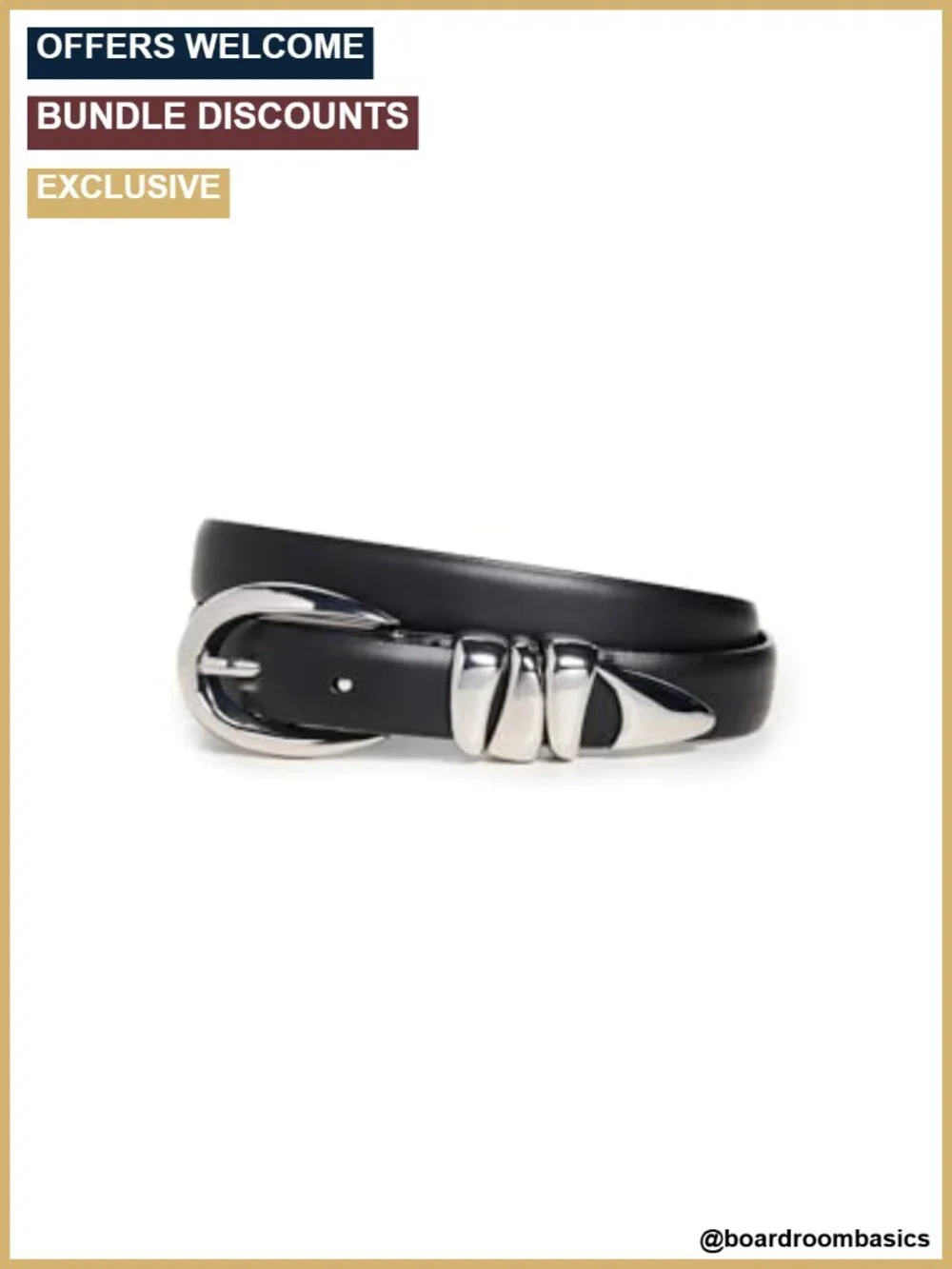 Chunky Metal Leather Belt - Silver-Tone Buckle, Women's Accessory